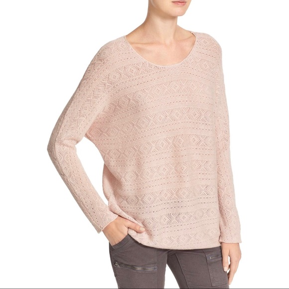 JOIE Cashmere Wool Pointelle Dolman Sweater in Pink - Picture 2 of 8